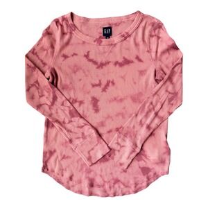 GAP Women's Waffle Knit Long Sleeve Tie Dye Top XS Pink Thermal Shirt Cozy